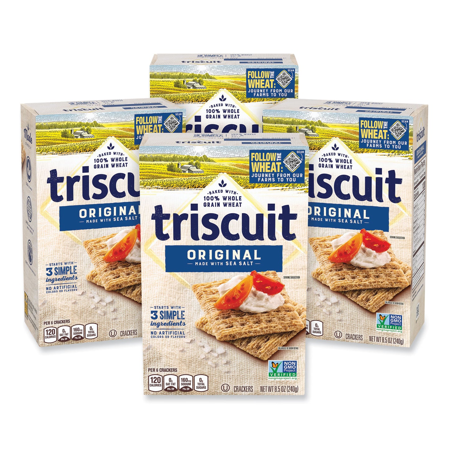 Triscuit Crackers Original with Sea Salt, 8.5 oz Box, 4 Boxes/Pack (22002004)