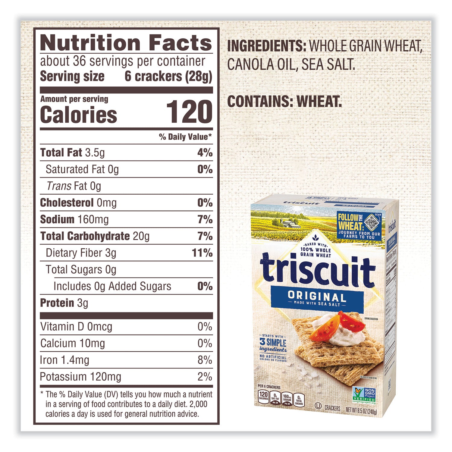 Triscuit Crackers Original with Sea Salt, 8.5 oz Box, 4 Boxes/Pack (22002004)