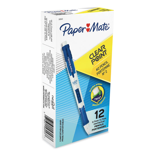 Paper Mate Clear Point Mechanical Pencil, 0.7 mm, HB (#2), Black Lead, Blue Barrel (56043)