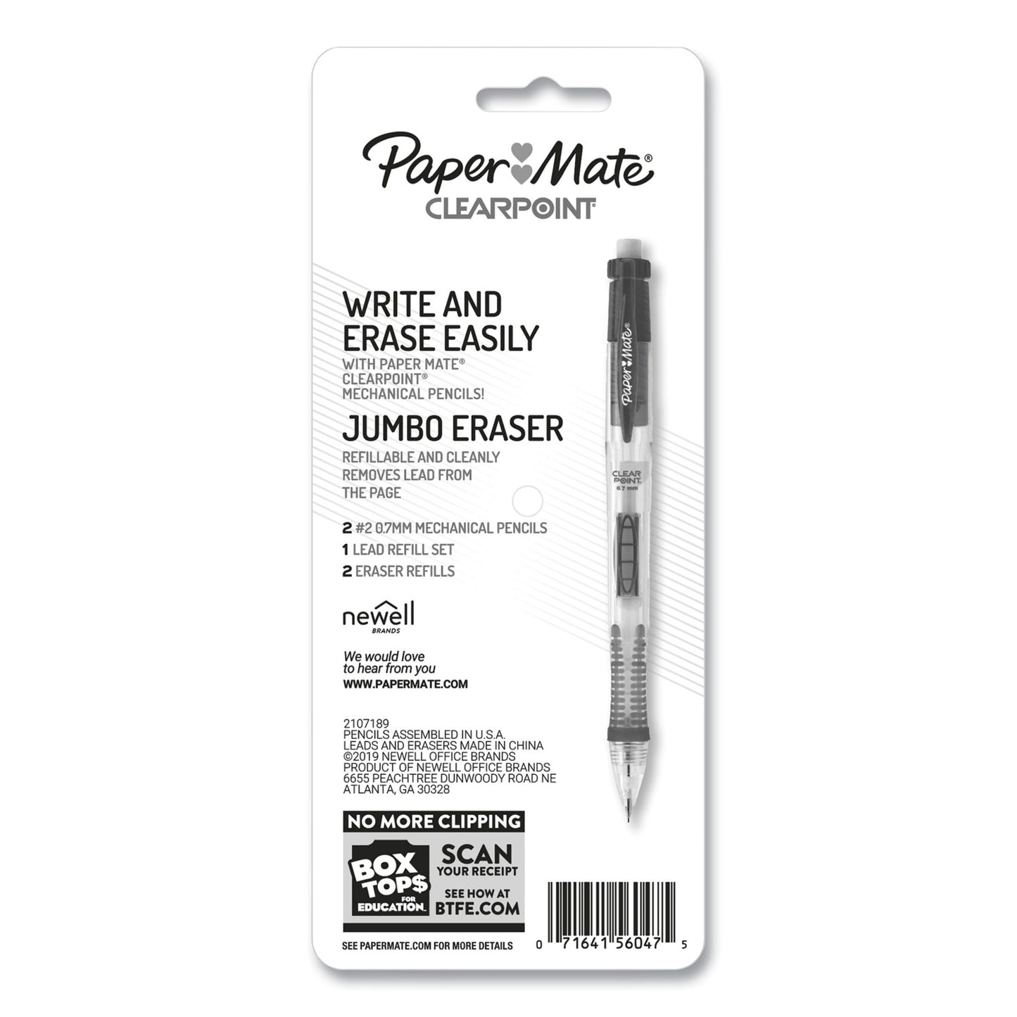 Paper Mate Clear Point Mechanical Pencils with Tube of Lead/Erasers, 0.7 mm, HB (#2), Black Lead, Randomly Assorted Barrel Colors, 2/PK (56047PP)