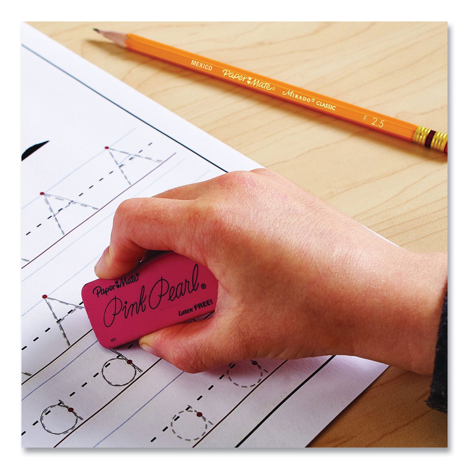 Paper Mate Pink Pearl Eraser, For Pencil Marks, Rectangular Block, Large, Pink, 3/Pack (70501)