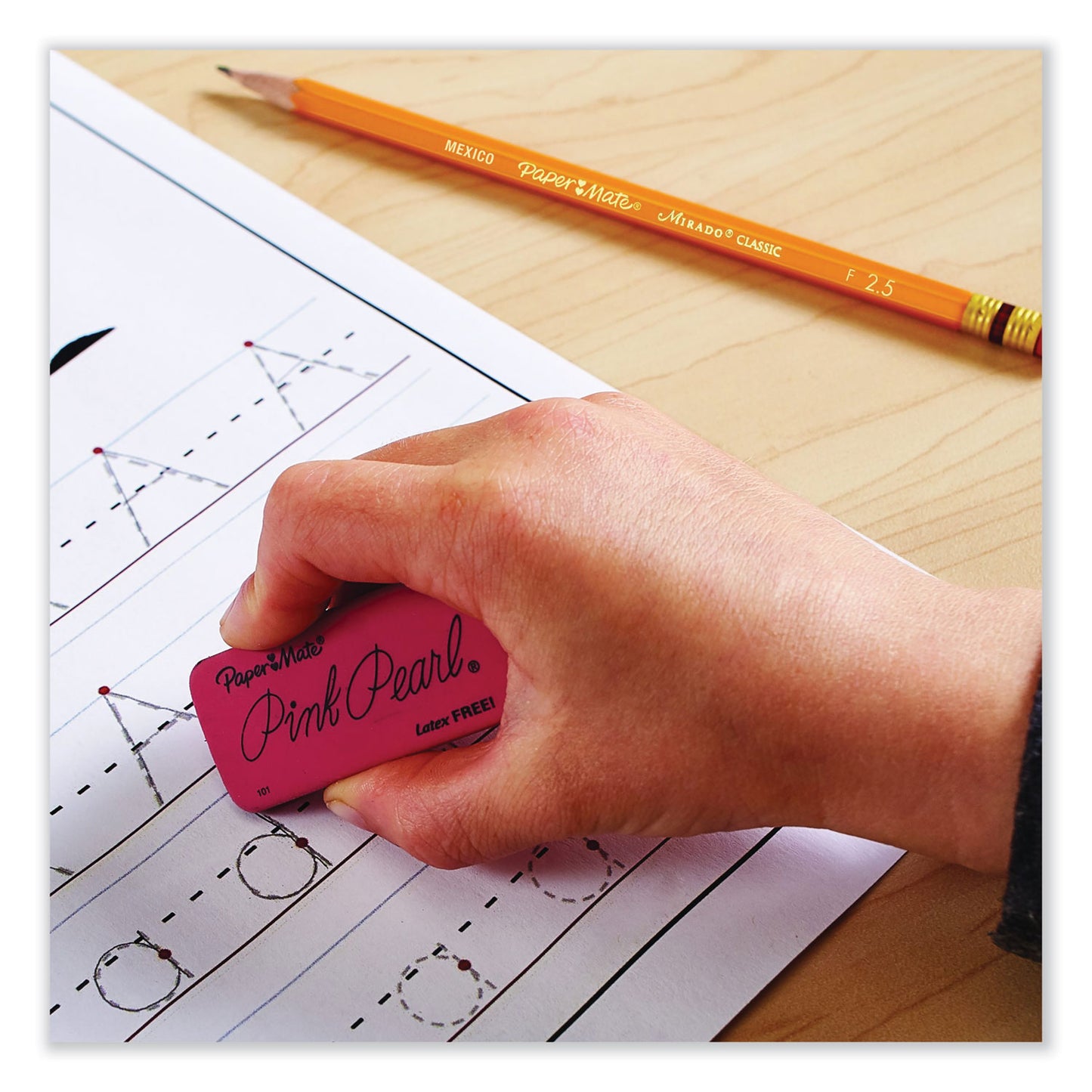 Paper Mate Pink Pearl Eraser, For Pencil Marks, Rectangular Block, Large, Pink, 12/Box (70521)