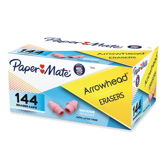 Paper Mate Arrowhead Eraser Caps, For Pencil Marks, Pink, 144/Box (73015)