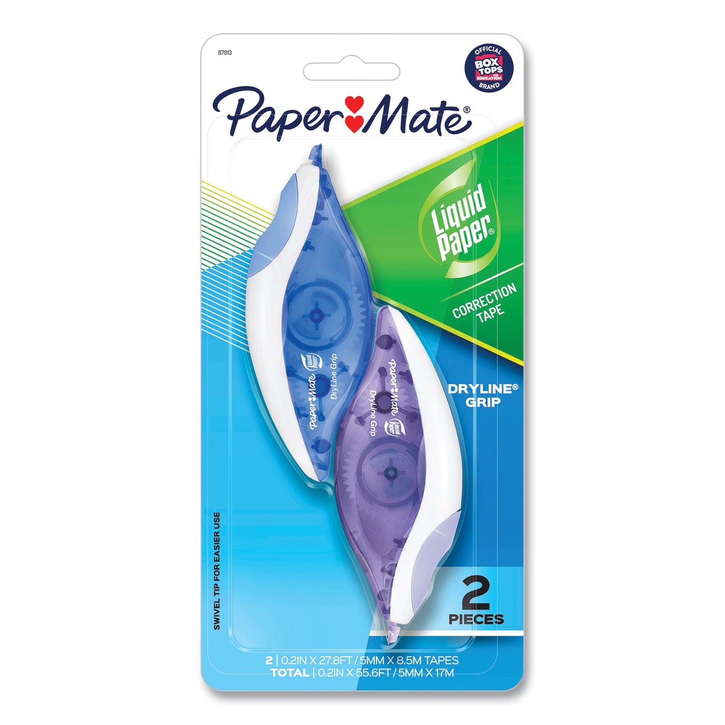 Paper Mate DryLine Grip Correction Tape, Blue/Purple Applicators, 0.2" x 335",  2/Pack (87813)
