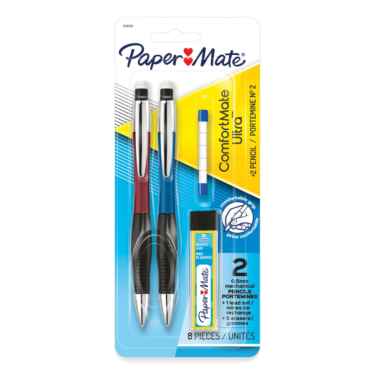 Paper Mate ComfortMate Ultra Pencil Starter Set, 0.5 mm, HB (#2), Black Lead, Assorted Barrel Colors, 2/Pack (1738795)