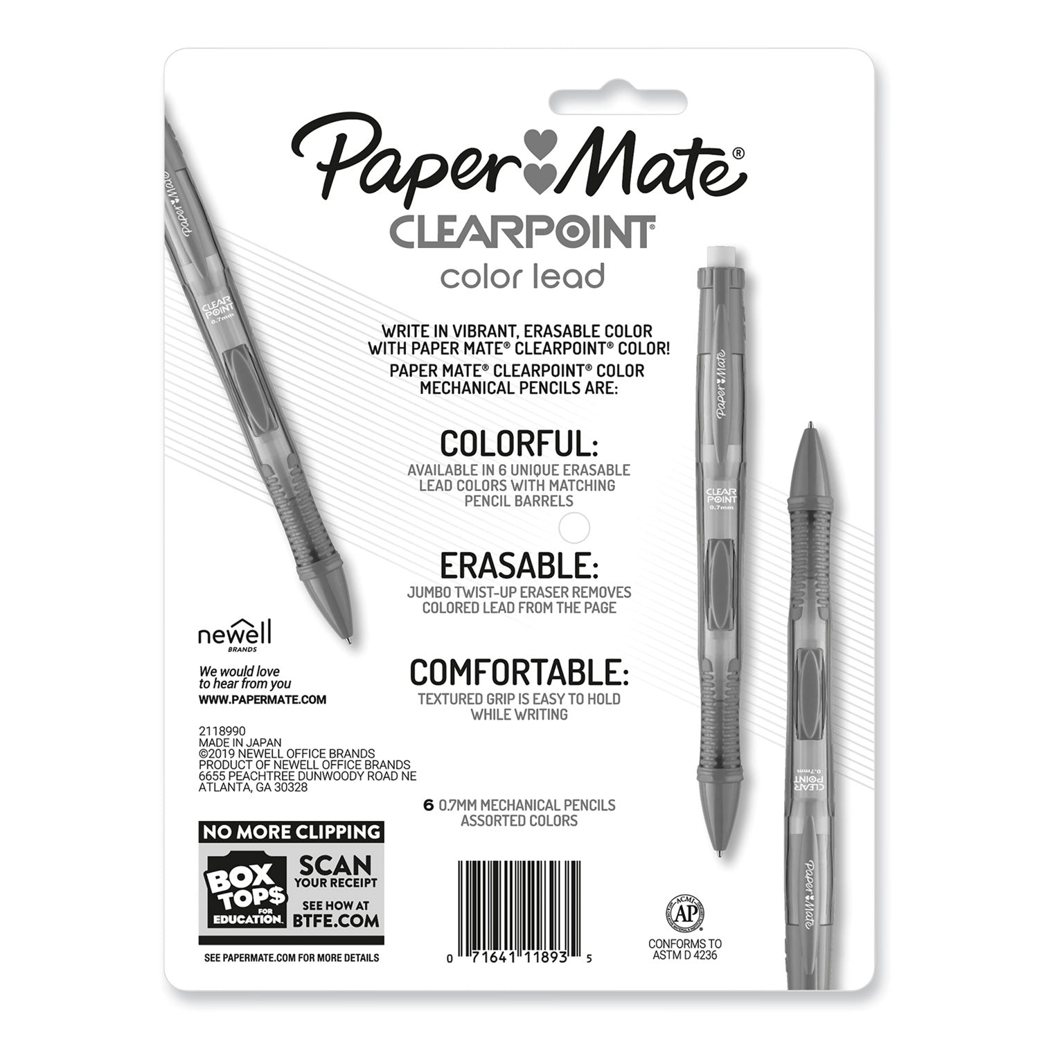 Paper Mate Clearpoint Color Mechanical Pencils, 0.7 mm, Assorted Lead and Barrel Colors, 6/Pack (1984678)