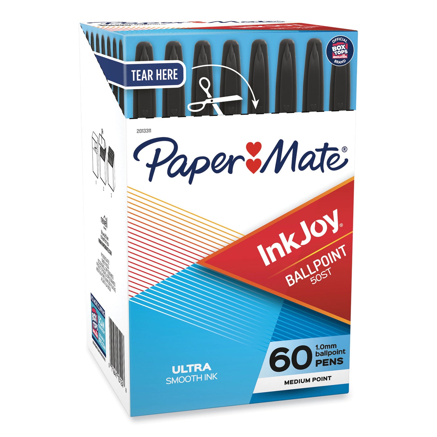 Paper Mate InkJoy 50ST Ballpoint Pen, Stick, Medium 1 mm, Black Ink, Clear Barrel, 60/Pack (2013311)