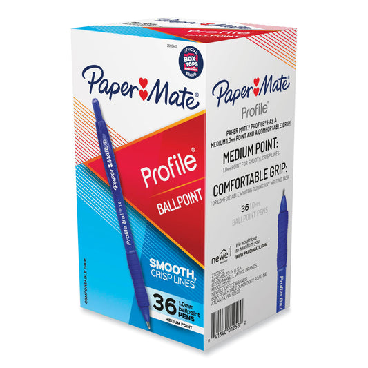 Paper Mate Profile Ballpoint Pen, Retractable, Medium 1 mm, Blue Ink, Translucent Blue Barrel, 36/Pack (2095447)