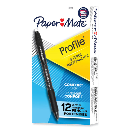 Paper Mate Profile Mechanical Pencils, 0.7 mm, HB (#2), Black Lead, Black Barrel, Dozen (2101972)