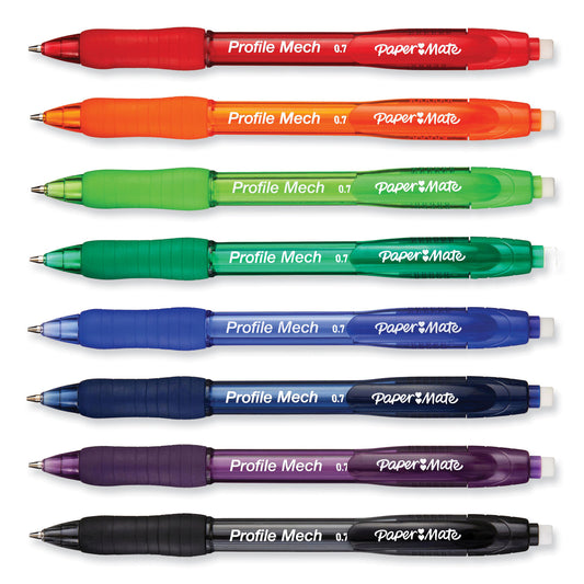 Paper Mate Profile Mechanical Pencils, 0.7 mm, HB (#2), Black Lead, Assorted Barrel Colors, 8/Pack (2105705)