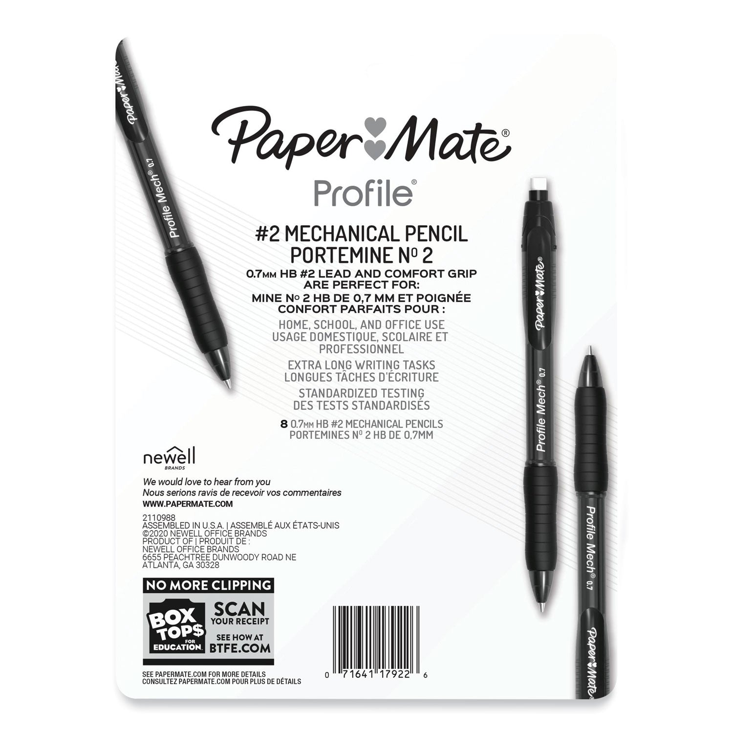 Paper Mate Profile Mechanical Pencils, 0.7 mm, HB (#2), Black Lead, Assorted Barrel Colors, 8/Pack (2105705)