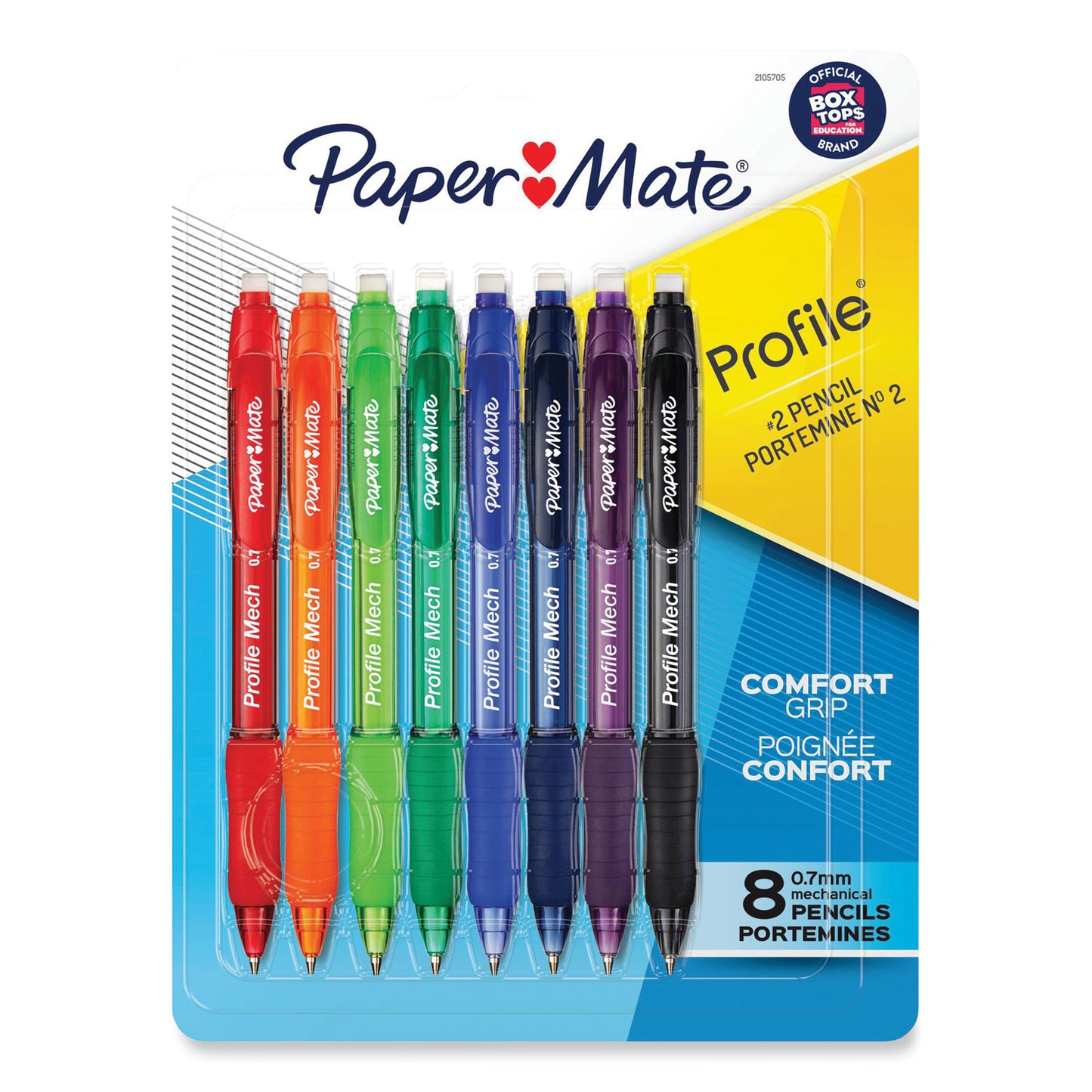 Paper Mate Profile Mechanical Pencils, 0.7 mm, HB (#2), Black Lead, Assorted Barrel Colors, 8/Pack (2105705)