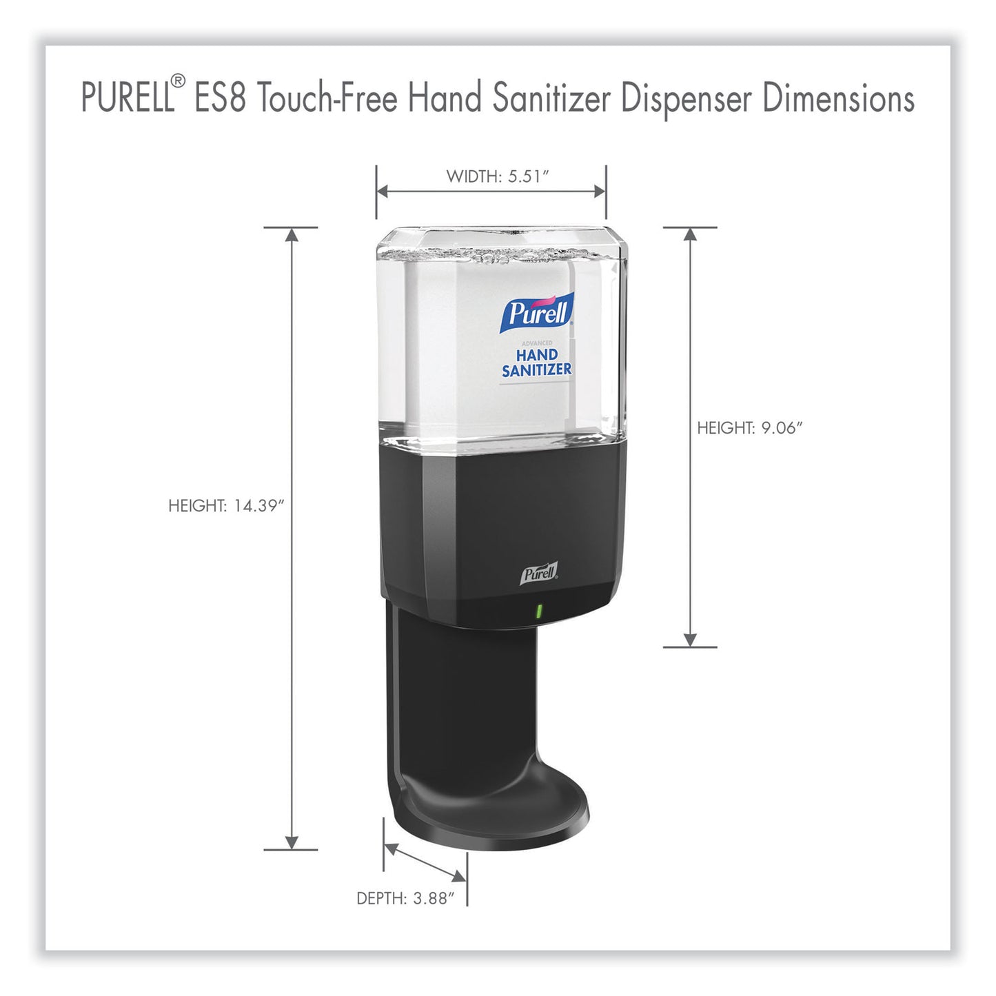 PURELL ES8 Touch Free Hand Sanitizer Dispenser, 1,200 mL, 5.25 x 8.56 x 12.13, Graphite (772401)