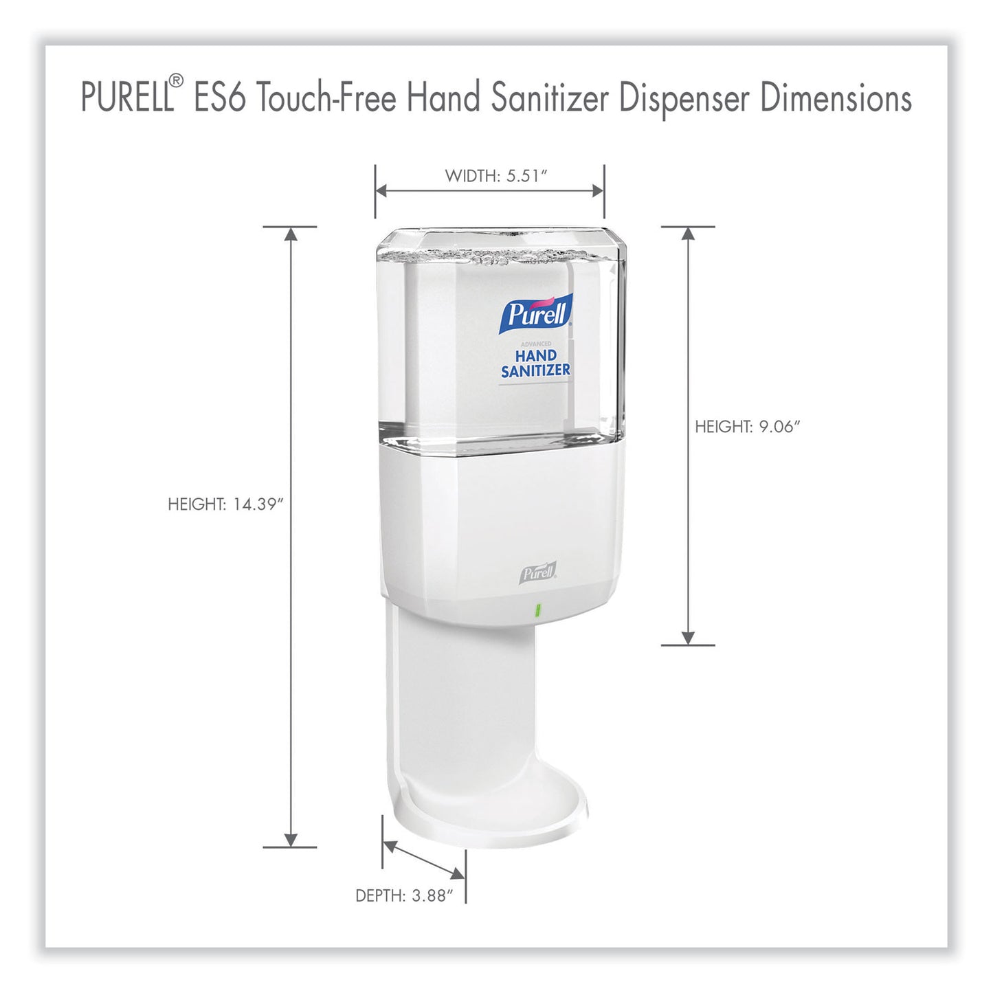 PURELL ES6 Touch Free Hand Sanitizer Dispenser, 1,200 mL, 5.25 x 8.56 x 12.13, White (642001)