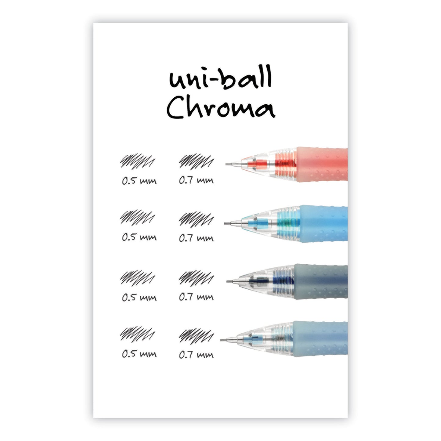 uni-ball Chroma Mechanical Pencils with Tube of Lead/Erasers, 0.7 mm, HB (#2), Black Lead, Assorted Barrel Colors, 4/Set (70150)