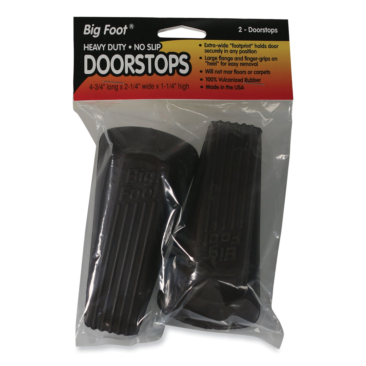 Master Caster Big Foot Doorstop, No Slip Rubber Wedge, 2.25w x 4.75d x 1.25h, Brown, 2/Pack (00971)