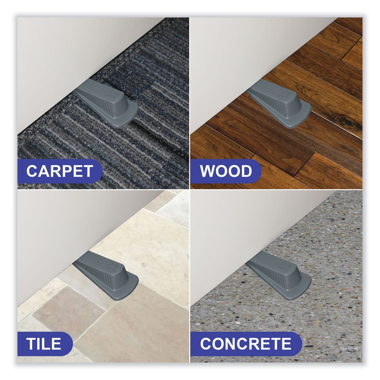 Master Caster Big Foot Doorstop, No Slip Rubber Wedge, 2.25w x 4.75d x 1.25h, Gray (00941)