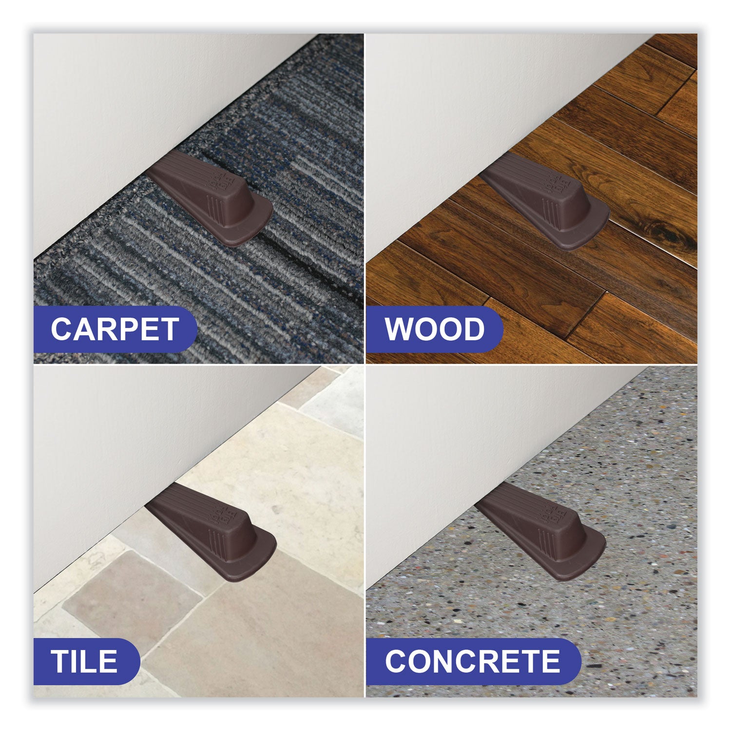 Master Caster Big Foot Doorstop, No Slip Rubber Wedge, 2.25w x 4.75d x 1.25h, Brown, 2/Pack (00971)