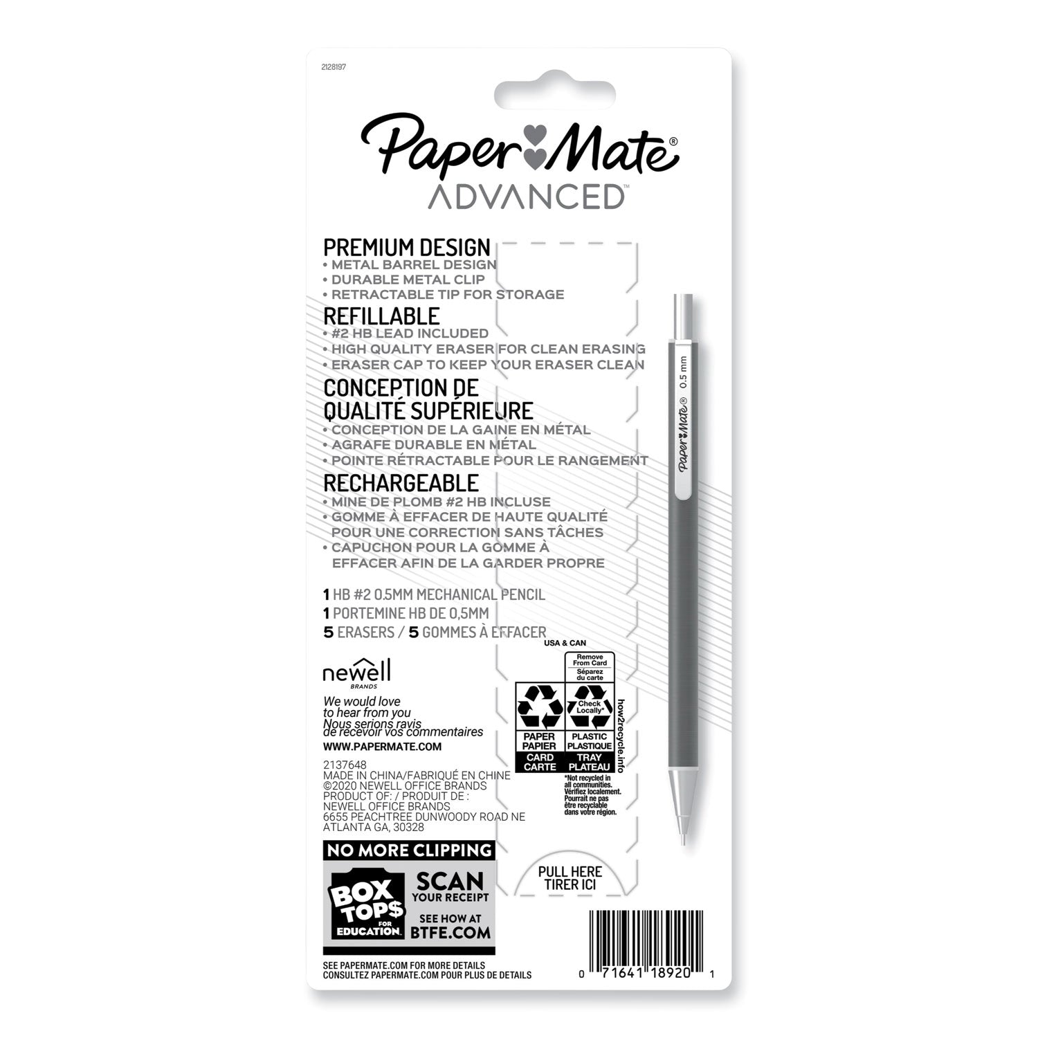 Paper Mate Advanced Mechanical Pencils, 0.5 mm, HB (#2), Black Lead, Gun Metal Gray Barrel (2128197)