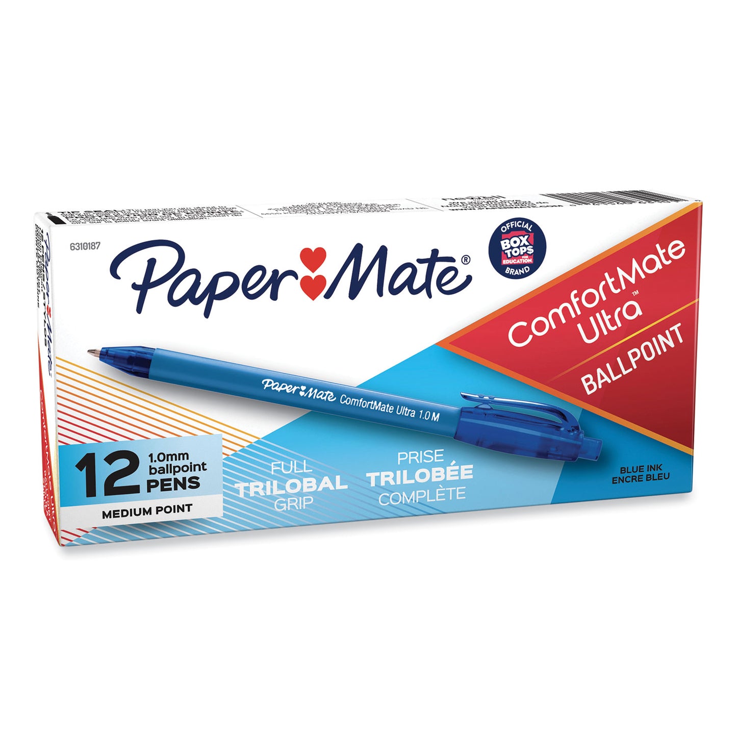 Paper Mate ComfortMate Ultra Ballpoint Pen, Retractable, Medium 1 mm, Blue Ink, Blue Barrel, Dozen (6310187)