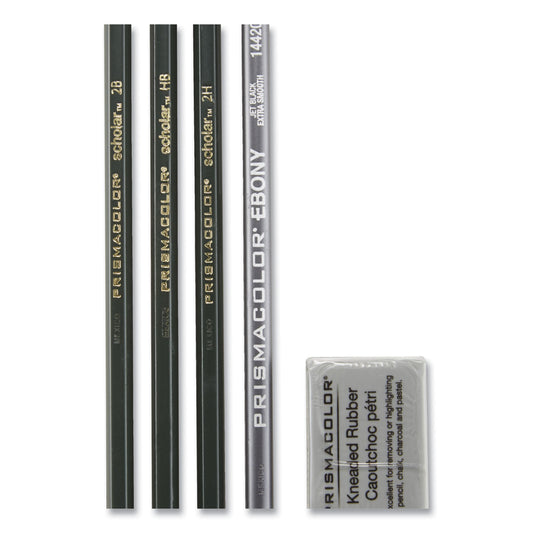 Prismacolor Scholar Graphite Pencil Set, 2 mm, Assorted Lead Hardness Ratings, Black Lead, Dark Green Barrel, 4/Set (2502)