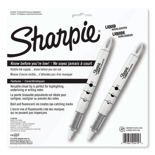 Sharpie Liquid Pen Style Highlighters, Assorted Ink Colors, Chisel Tip, Assorted Barrel Colors, 10/Set (24415PP)