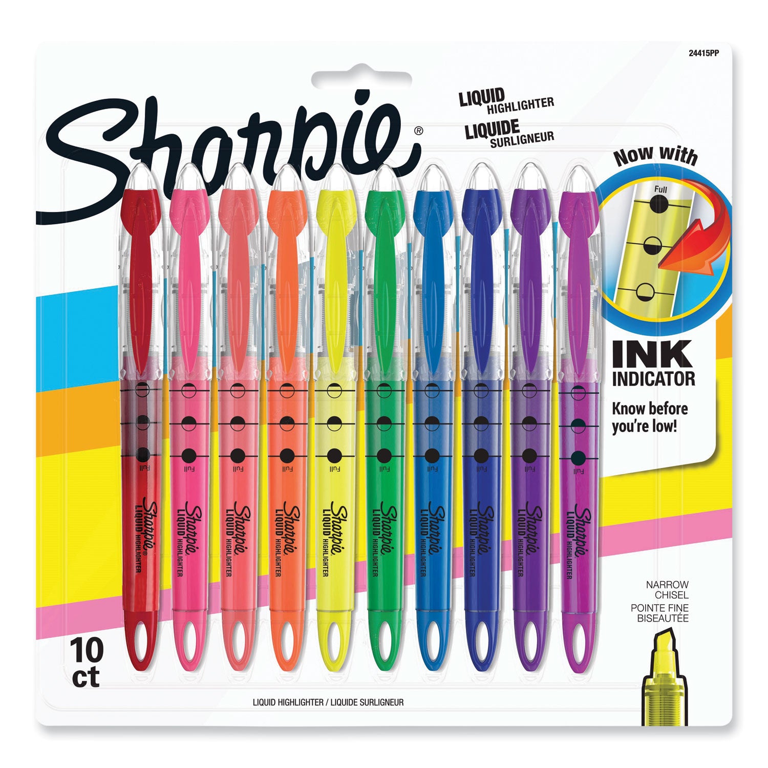 Sharpie Liquid Pen Style Highlighters, Assorted Ink Colors, Chisel Tip, Assorted Barrel Colors, 10/Set (24415PP)