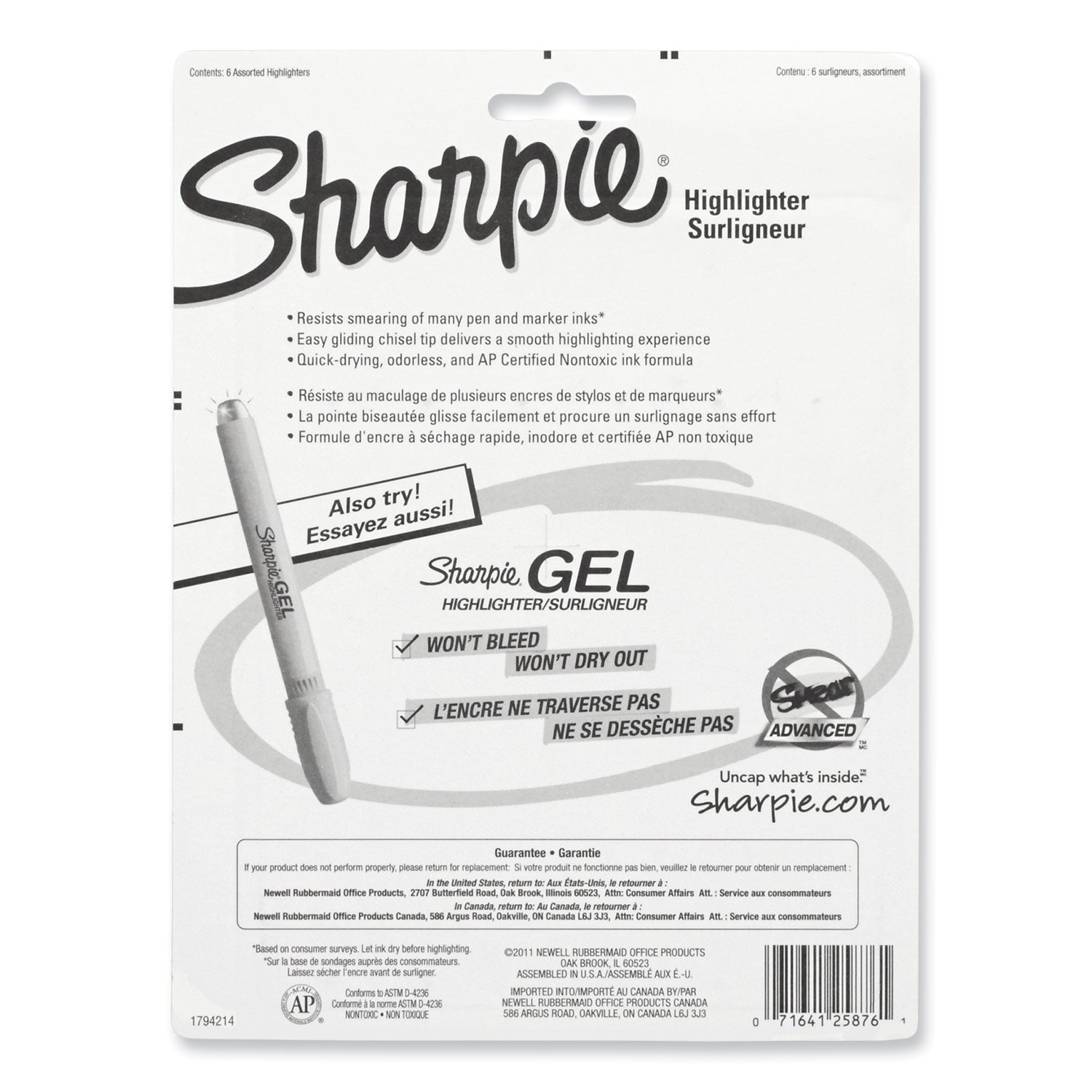 Sharpie Tank Style Highlighters, Assorted Ink Colors, Chisel Tip, Assorted Barrel Colors, 6/Set (25876PP)