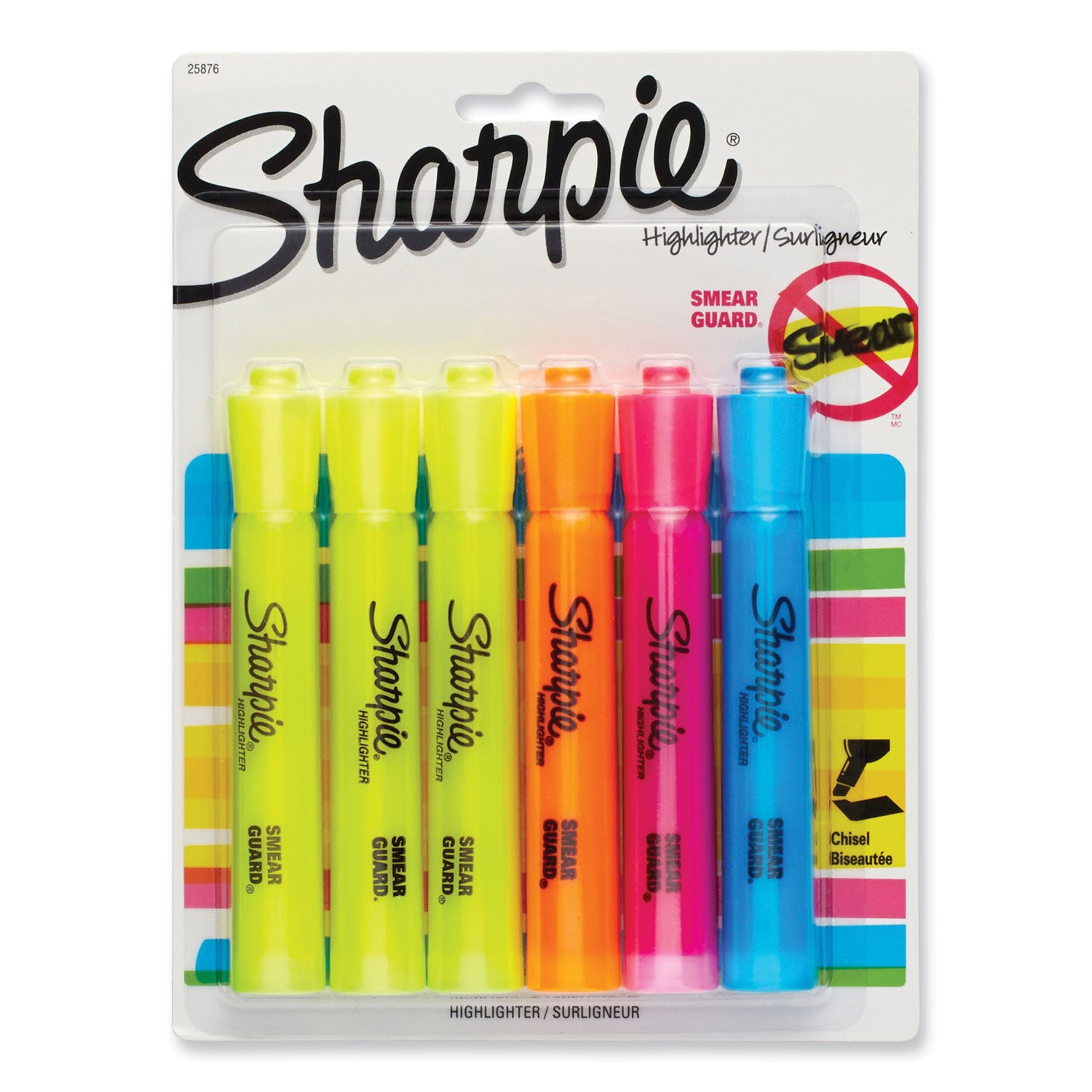 Sharpie Tank Style Highlighters, Assorted Ink Colors, Chisel Tip, Assorted Barrel Colors, 6/Set (25876PP)