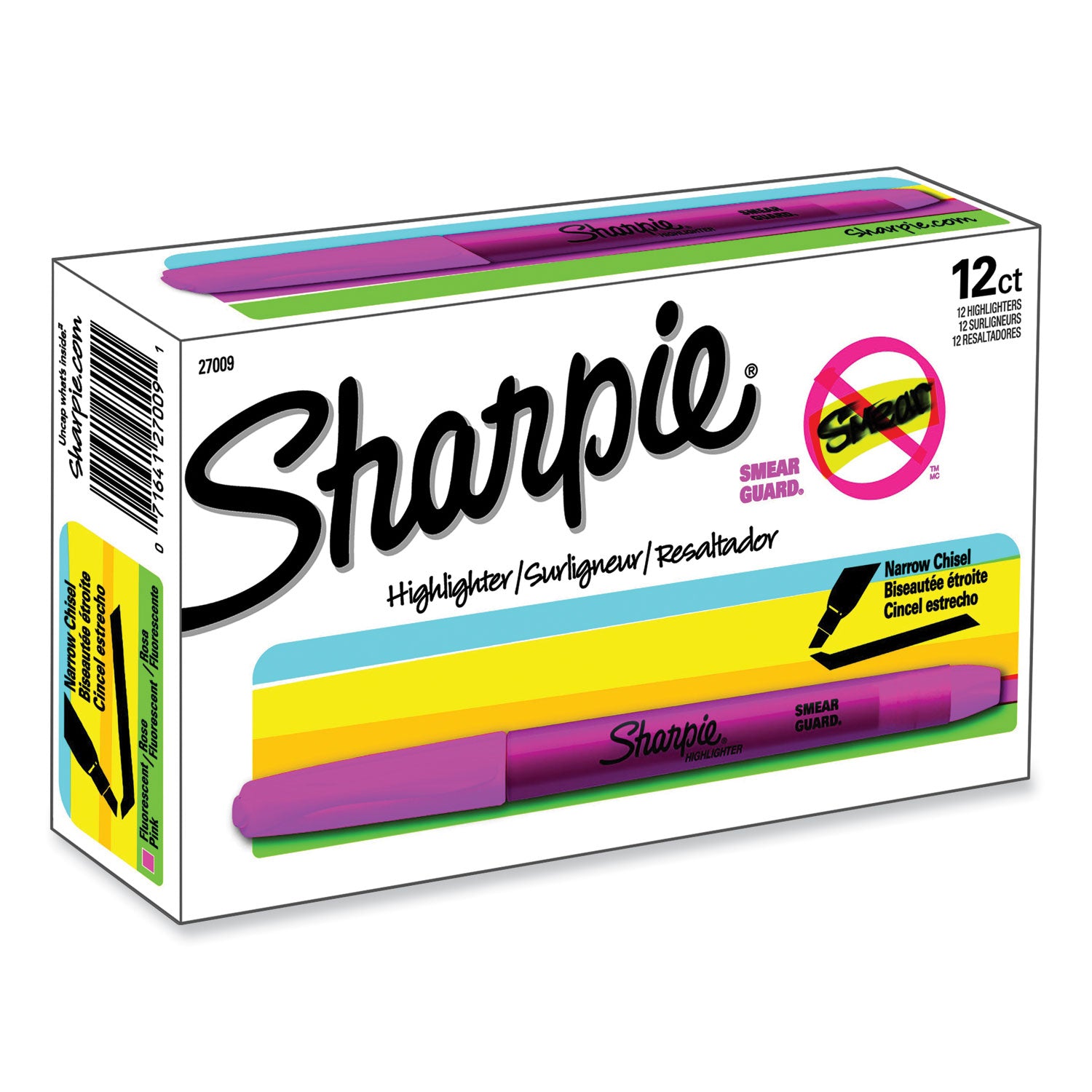 Sharpie Pocket Style Highlighters, Fluorescent Pink Ink, Chisel Tip, Pink Barrel, Dozen (27009)