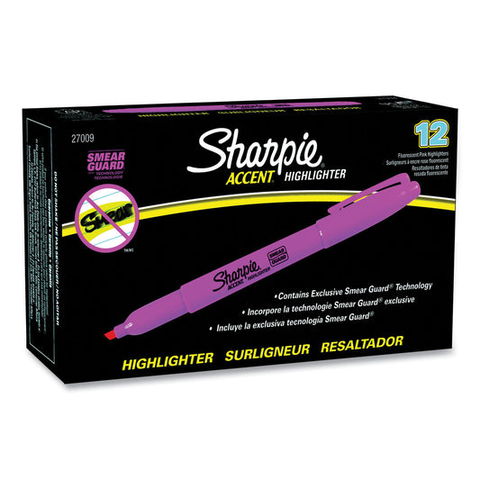 Sharpie Pocket Style Highlighters, Fluorescent Pink Ink, Chisel Tip, Pink Barrel, Dozen (27009)