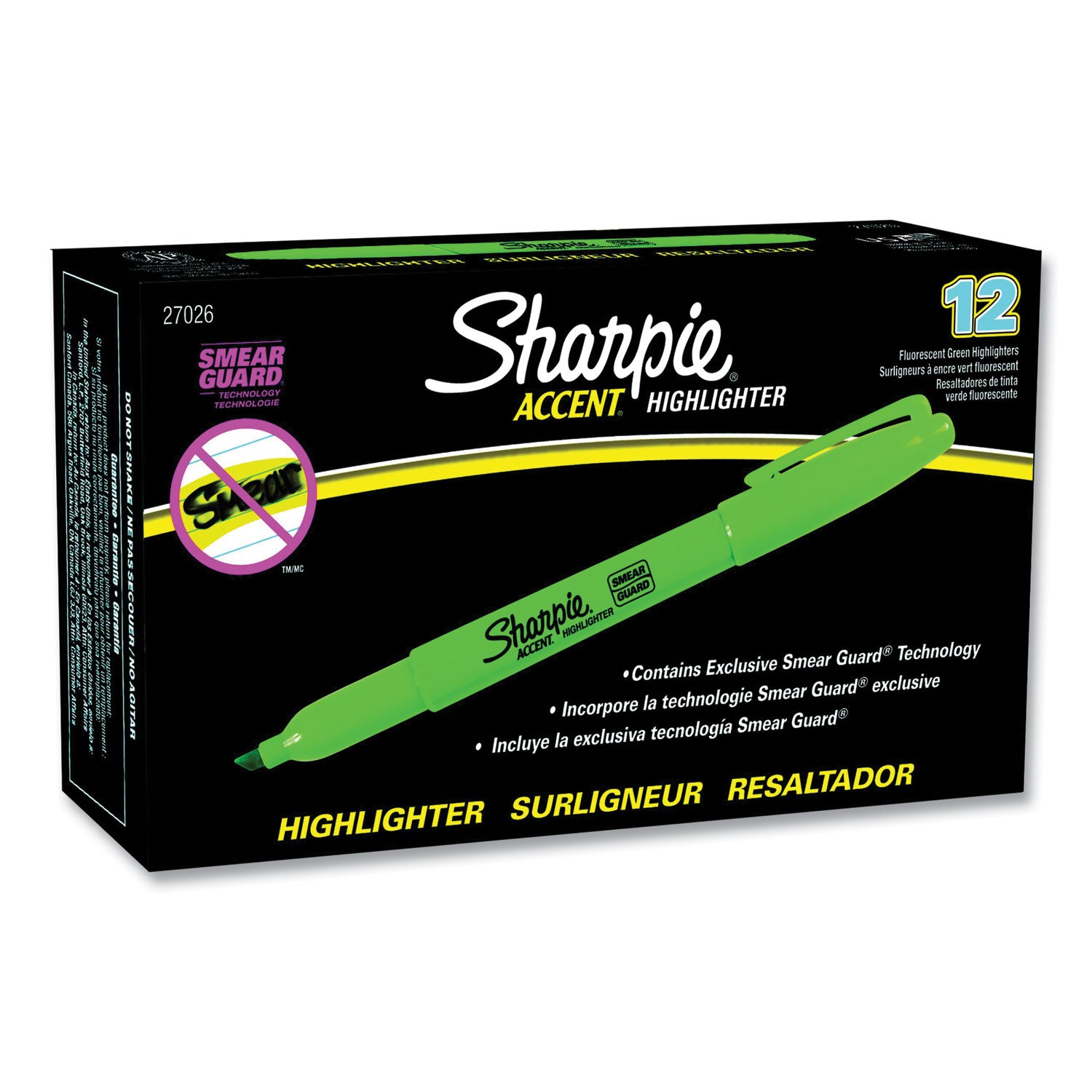 Sharpie Pocket Style Highlighters, Fluorescent Green Ink, Chisel Tip, Green Barrel, Dozen (27026)