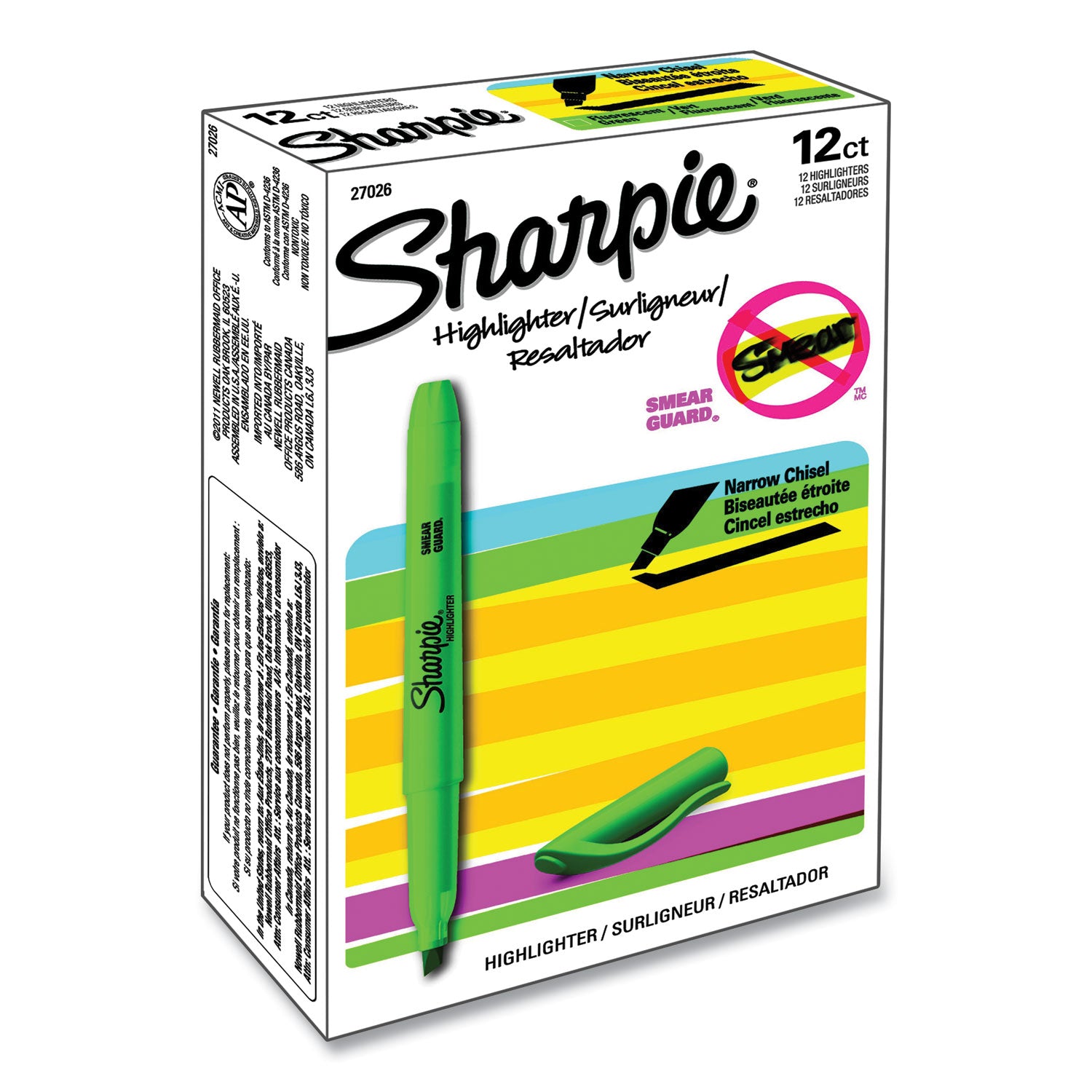 Sharpie Pocket Style Highlighters, Fluorescent Green Ink, Chisel Tip, Green Barrel, Dozen (27026)