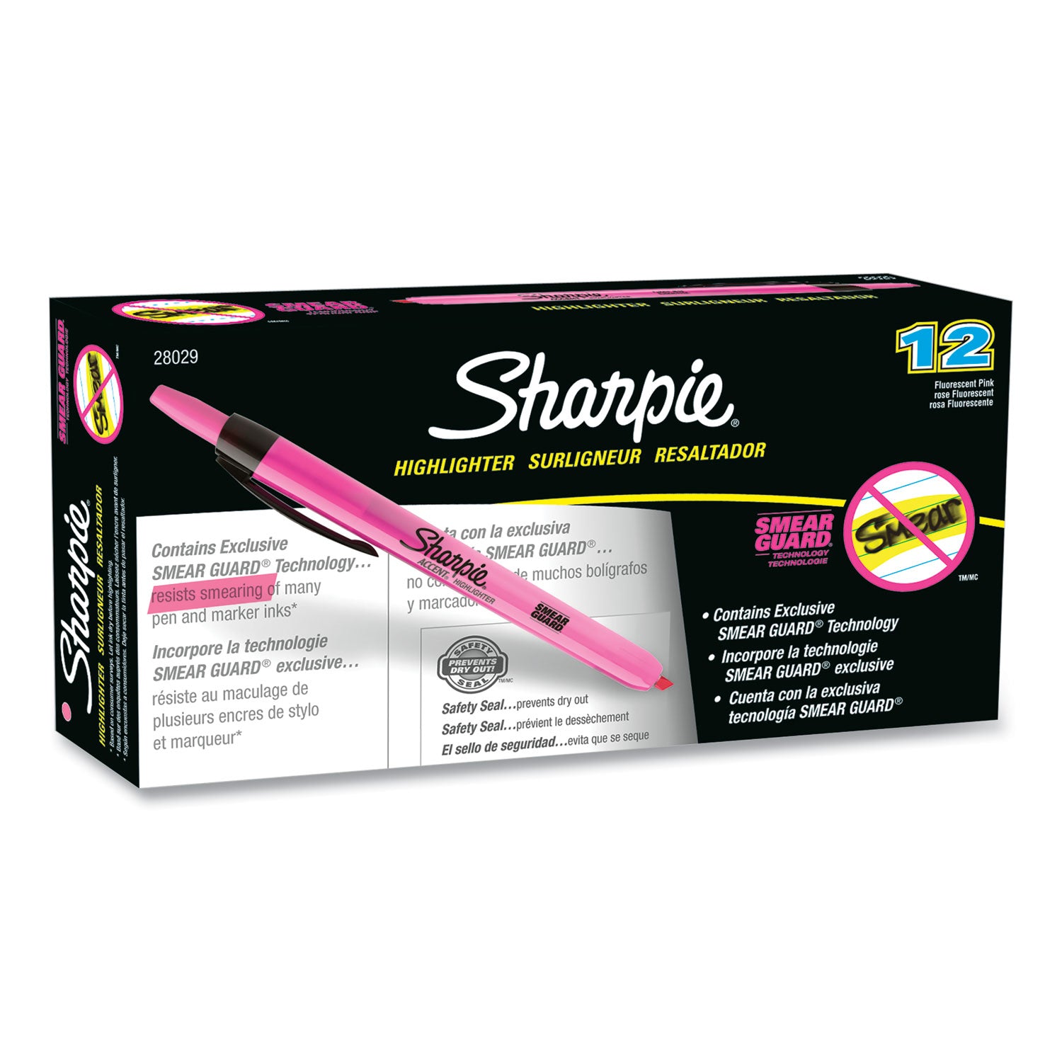 Sharpie Retractable Highlighters, Fluorescent Pink Ink, Chisel Tip, Pink/Black Barrel, Dozen (28029)
