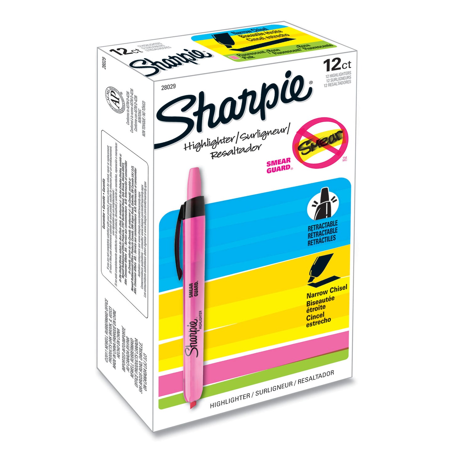 Sharpie Retractable Highlighters, Fluorescent Pink Ink, Chisel Tip, Pink/Black Barrel, Dozen (28029)