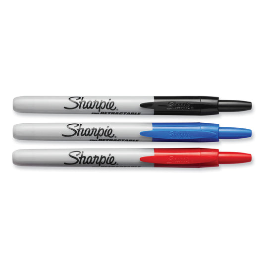 Sharpie Retractable Permanent Marker, Fine Bullet Tip, Assorted Colors, 3/Set (32726PP)