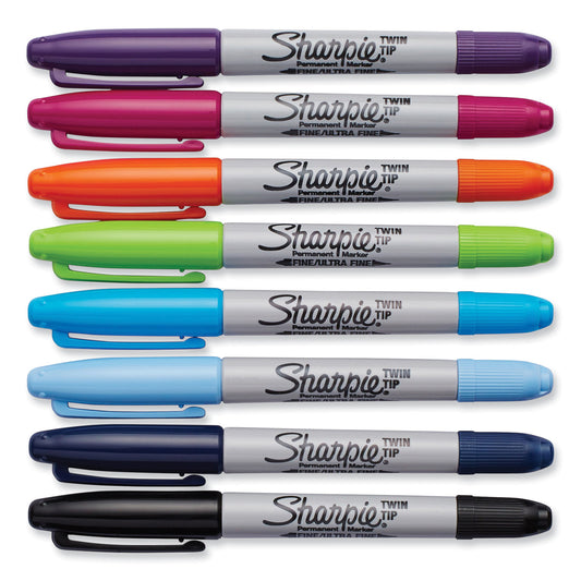 Sharpie Twin-Tip Permanent Marker, Extra-Fine/Fine Bullet Tips, Assorted Colors, 8/Set (33861PP)