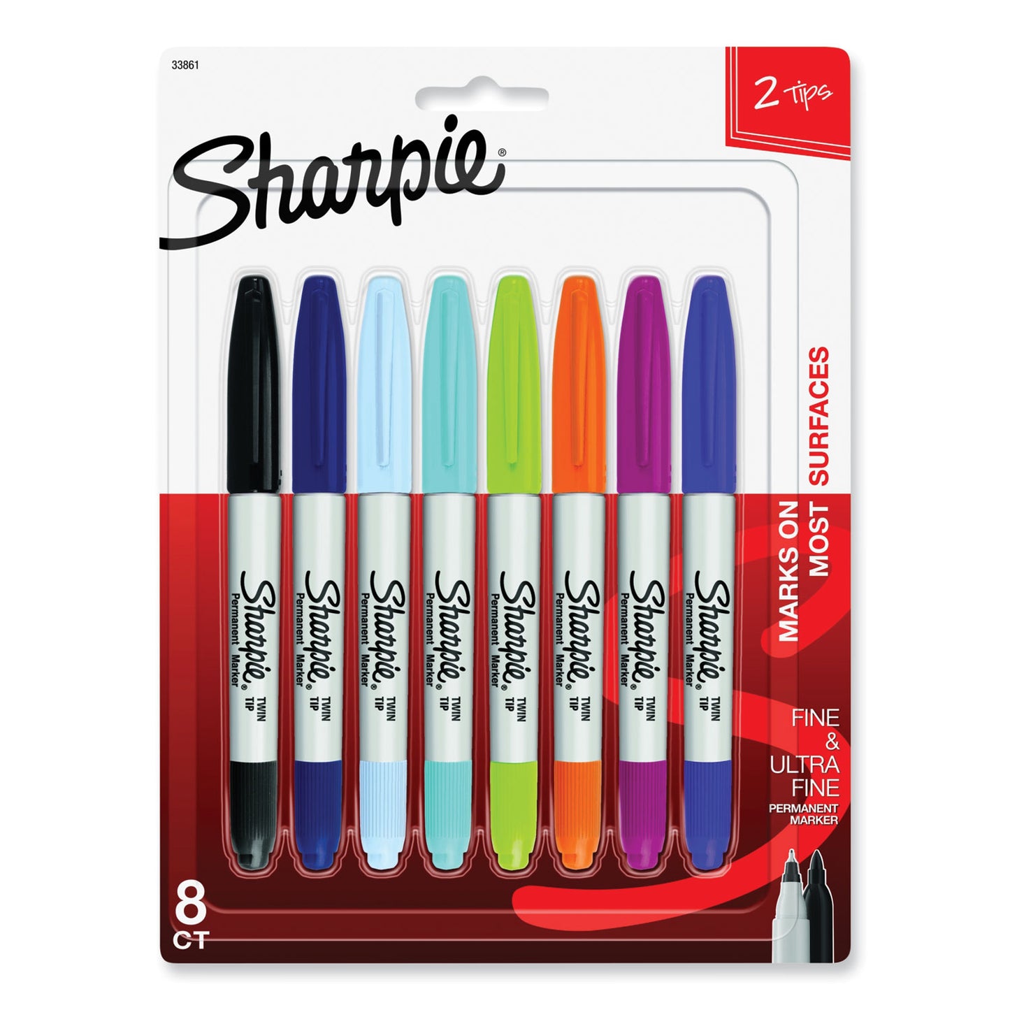 Sharpie Twin-Tip Permanent Marker, Extra-Fine/Fine Bullet Tips, Assorted Colors, 8/Set (33861PP)