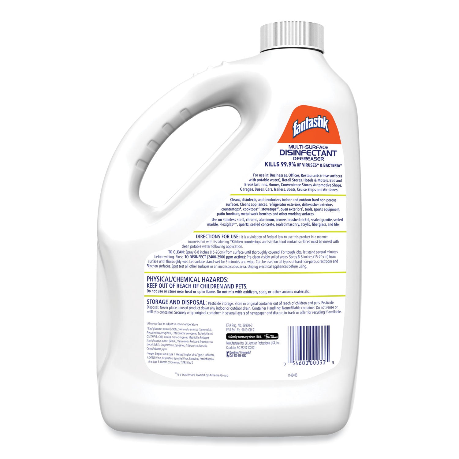 Fantastik Multi-Surface Disinfectant Degreaser, Pleasant Scent, 1 Gallon Bottle (311930EA)