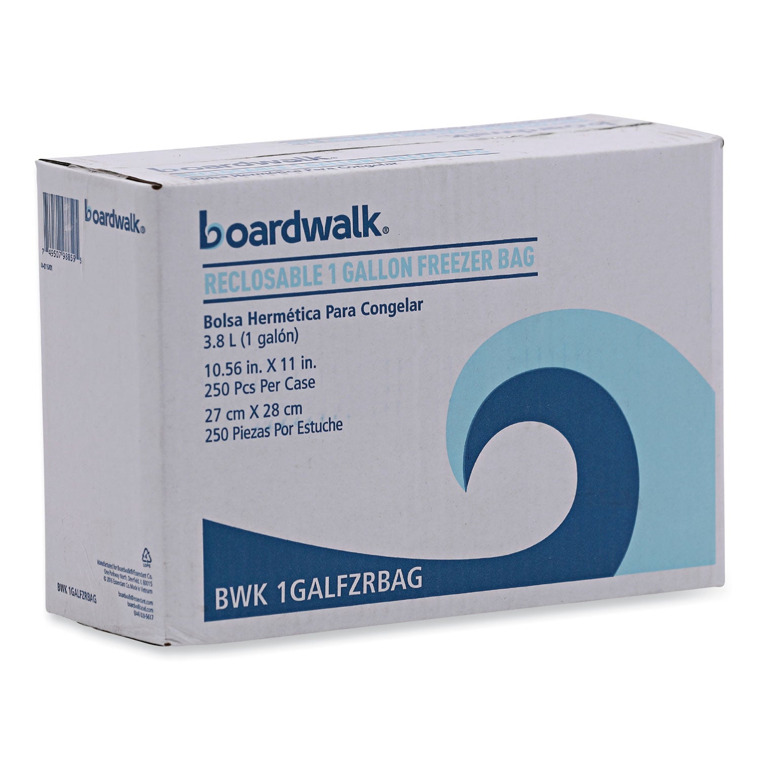 Boardwalk Reclosable Freezer Storage Bags, 1 gal, 10.5" x 11", Clear, 250/Box (1GALFZRBAG)