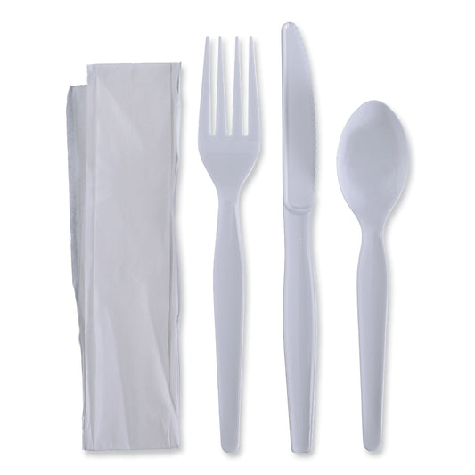 Boardwalk Four-Piece Cutlery Kit, Fork/Knife/Napkin/Teaspoon, Heavyweight, White, 250/Carton (FKTNHWPSWH)