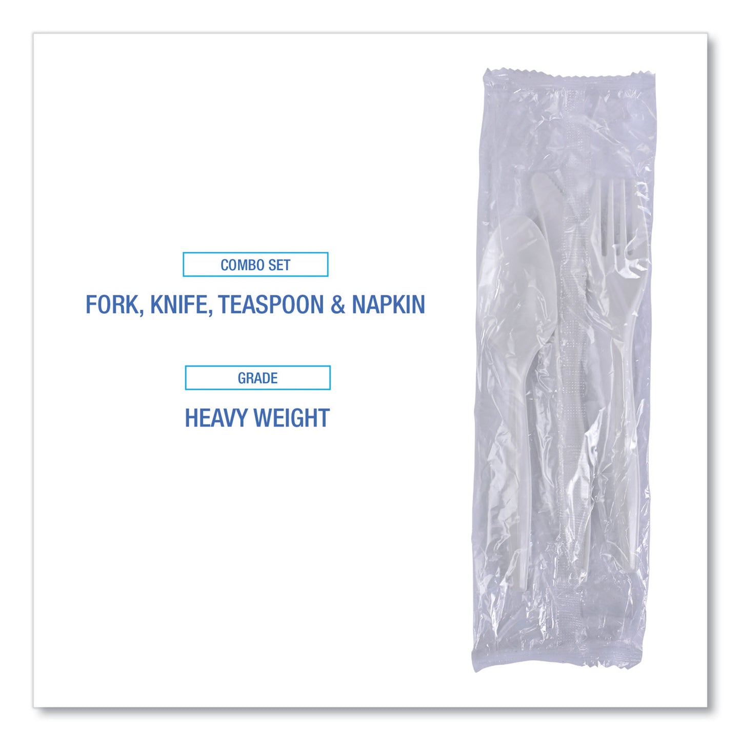 Boardwalk Four-Piece Cutlery Kit, Fork/Knife/Napkin/Teaspoon, Heavyweight, White, 250/Carton (FKTNHWPSWH)
