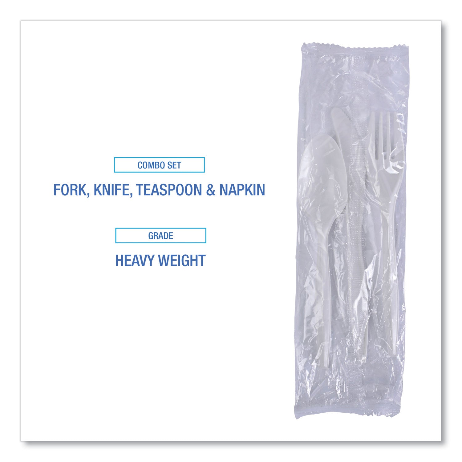 Boardwalk Four-Piece Cutlery Kit, Fork/Knife/Napkin/Teaspoon, Heavyweight, White, 250/Carton (FKTNHWPSWH)
