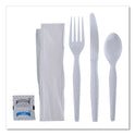 Boardwalk Six-Piece Cutlery Kit, Condiment/Fork/Knife/Napkin/Spoon, Heavyweight, White, 250/Carton (FKTNSHWPSWH)