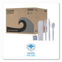 Boardwalk Six-Piece Cutlery Kit, Condiment/Fork/Knife/Napkin/Spoon, Heavyweight, White, 250/Carton (FKTNSHWPSWH)