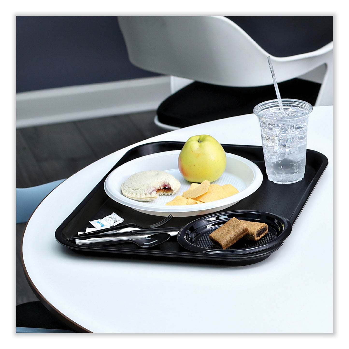 Boardwalk Six-Piece Cutlery Kit, Condiment/Fork/Knife/Napkin/Teaspoon, Black, 250/Carton (FKTNSMWPSBLA)