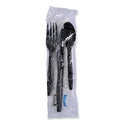 Boardwalk Six-Piece Cutlery Kit, Condiment/Fork/Knife/Napkin/Teaspoon, Black, 250/Carton (FKTNSMWPSBLA)