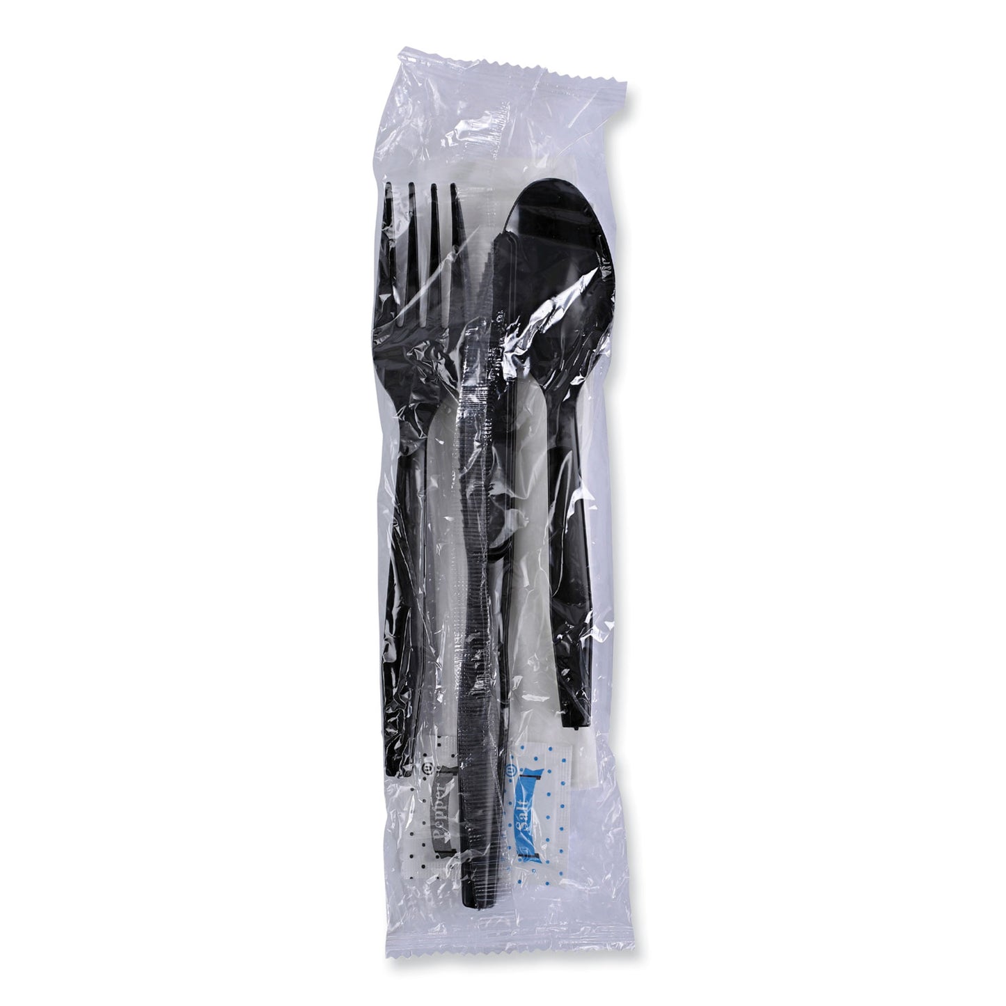 Boardwalk Six-Piece Cutlery Kit, Condiment/Fork/Knife/Napkin/Teaspoon, Black, 250/Carton (FKTNSMWPSBLA)