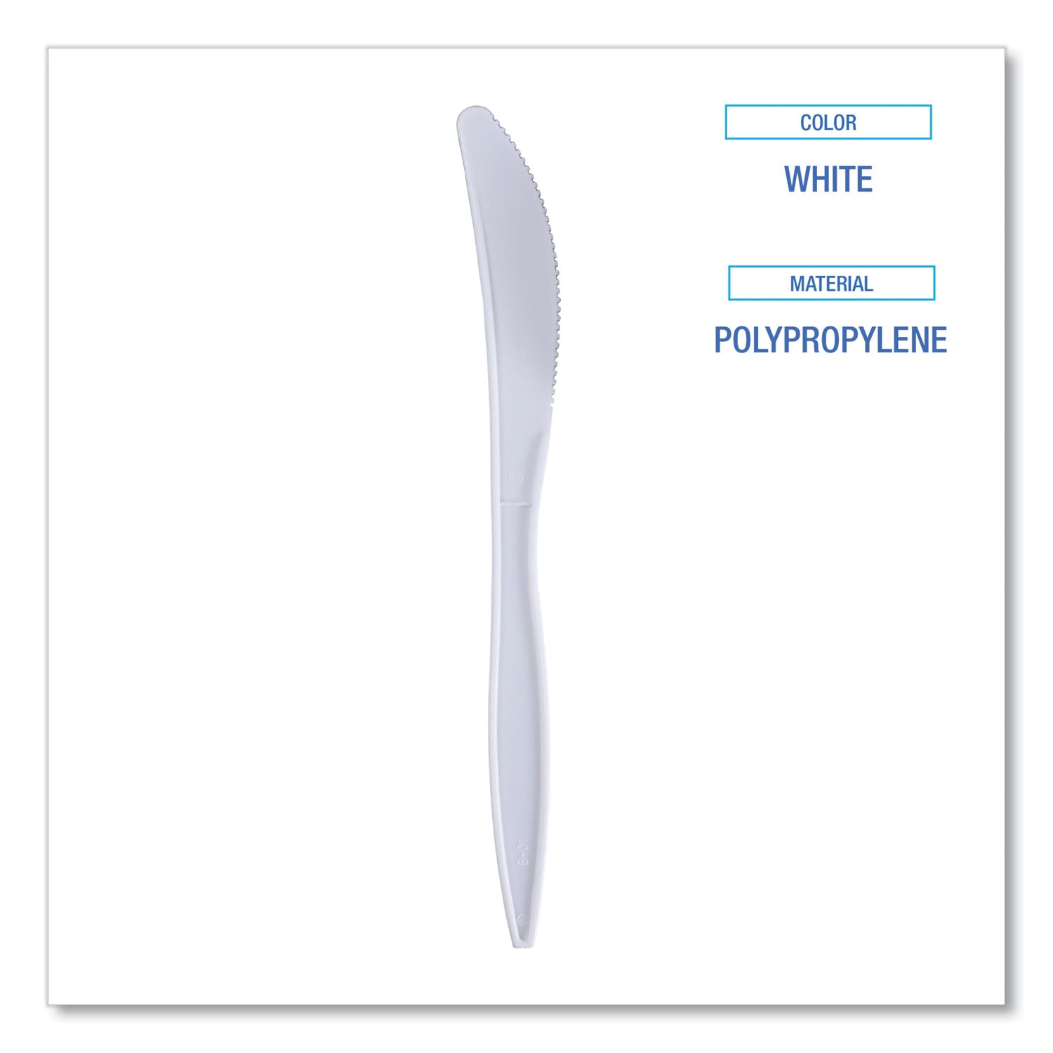 Boardwalk Mediumweight Wrapped Polypropylene Cutlery, Knives, White, 1,000/Carton (KNIFEIW)
