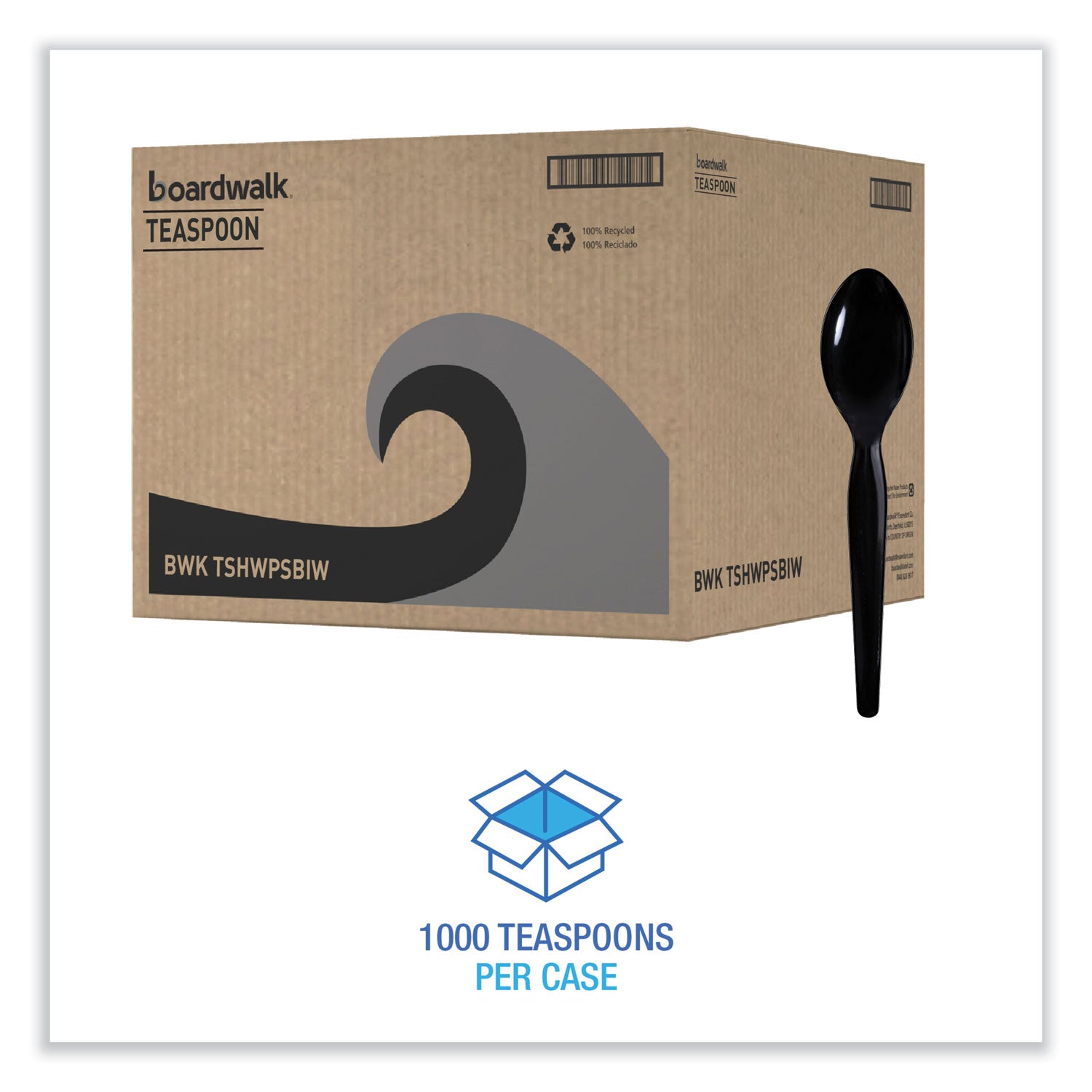 Boardwalk Heavyweight Wrapped Polystyrene Cutlery, Teaspoon, Black, 1,000/Carton (TSHWPSBIW)